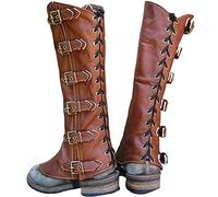 Mooke Steampunk Vintage Demi-Chaps Guêtre en Cuir À Lacets Boucle Couvre-Chaussures Réglable Médiévale Botte Guêtres Randonnée Tibia Garde Armure pour Hommes Femmes,Marron