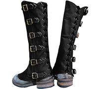 Mooke Steampunk Vintage Demi-Chaps Guêtre en Cuir À Lacets Boucle Couvre-Chaussures Réglable Médiévale Botte Guêtres Randonnée Tibia Garde Armure pour Hommes Femmes,Noir