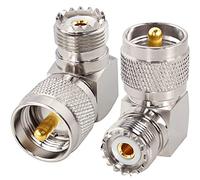 MOOKEERF Lot de 2 adaptateurs PL259 mâle vers UHF femelle à angle droit, UHF mâle vers SO239 femelle en forme de L 90 degrés RF coax connecteurs radio CB