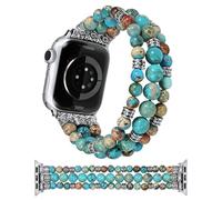 Moolia Bracelet extensible en pierre naturelle compatible avec les bracelets Apple Watch 40/42/41/38 mm pour femme, jaspe fait à la main - Bracelet de perles bohème pour iWatch Series 10 9 8 7 6 5 4 3