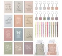 Mooliwe Lot de 12 carnets d'affirmation positive avec stylos en acrylique et petits sacs de motivation pour femmes, collègues, Noël, adultes (doux)