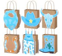 Mooliwe Lot de 24 sacs à dragées My First Rodeo pour fête d'anniversaire, goûters, bonbons sur le thème du cowboy occidental, sacs à friandises avec poignée pour fête prénatale (bleu)