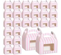 Mooliwe Lot de 50 boîtes à pignon en papier rayé rose et blanc avec fenêtre transparente pour fête prénatale, anniversaire, fête de mariage - 10,2 x 6,3 x 6,3 cm