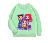 Moollyfox Huntrix Pull pour enfant 100 % coton, sans capuche, col rond, avec imprimé caricature, sport, décontracté, pour garçons et filles, Vert herbe 2#, 120