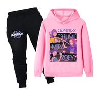 Moollyfox Huntrix Survêtement pour enfants, sweat à capuche + pantalon de jogging, sweat à capuche de loisirs tendance pour garçons, filles, adolescents, sport, cadeau décontracté, Rose 2#, 130