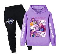 Moollyfox Huntrix Survêtement pour enfants, sweat à capuche + pantalon de jogging, sweat à capuche de loisirs tendance pour garçons, filles, adolescents, sport, cadeau décontracté, Violet 1#, 140