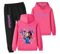 Moollyfox Huntrix Sweat à capuche 2 pièces pour enfant avec sweat à capuche + pantalon de jogging, impression caricature, sport, loisirs, survêtement pour garçons et filles, Rose rouge 3#, 120