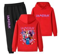 Moollyfox Huntrix Sweat à capuche 2 pièces pour enfant avec sweat à capuche + pantalon de jogging, impression caricature, sport, loisirs, survêtement pour garçons et filles, Rouge 3#, 120