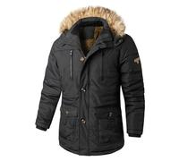 Moollyfox Parka longue pour homme - Manteau d'hiver avec capuche en fourrure amovible - Doublure chaude en velours - Manteau d'hiver doublé - Veste matelassée - Veste d'extérieur demi-saison, Noir , M