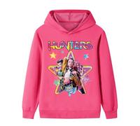 Moollyfox Sweat à capuche Huntrix pour enfants, adolescents, avec imprimé caricature, sweat à capuche de loisirs pour garçons, filles, adolescents, Rose rouge 1#, 130