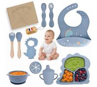 MOOMBABI Set Repas Bébé 10 Pièces, Assiette Ventouse, Bol Cuillère, Bavoir Silicone, Couverts Vaisselle pour Sevrage Enfant