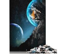 Moon and Earth Puzzle 1000 Pieces Cadeau Unique Jeu Éducatif Challenge Toy À De Qualité Supérieure Peinture Art pour Adultes Et Enfants À Partir De 12 Ans 1000pcs (75x50cm)