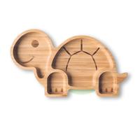 Moon and Moo Assiette à Ventouse en Bambou pour Enfants et Bébés - Non Toxique, Sans Plastique - Reste en Place - Ensemble de Sevrage (Vert)