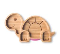 Moon and Moo Assiette à Ventouse en Bambou pour Enfants et Bébés - Non Toxique, Sans Plastique - Reste en Place - Ensemble de Sevrage (Rose)
