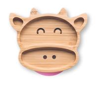 Moon and Moo Assiette à ventouse en bambou pour enfants et tout-petits - Non toxique, sans plastique, reste en place pour le sevrage de bébé