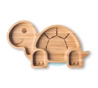 Moon and Moo Assiette à ventouse en bambou pour enfants, tout-petits et bébés - Non toxique - Sans plastique - Reste en place - Assiette à ventouse pour bébé - Ensemble de sevrage pour bébé (bleu