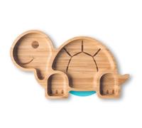 Moon and Moo Assiette à ventouse en bambou pour enfants, tout-petits et bébés - Non toxique - Sans plastique - Reste en place - Assiette à ventouse pour bébé - Ensemble de sevrage de bébé (bleu)
