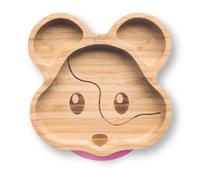 Moon and Moo Ensemble assiette à ventouse et cuillère en bambou pour enfants, tout-petits et bébés - Non toxique - Sans plastique - Reste en place - Assiette à ventouse pour bébé