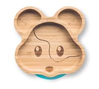 Moon and Moo Ensemble assiette à ventouse et cuillère en bambou pour enfants, tout-petits et bébés - Non toxique - Sans plastique - Reste en place - Assiette à ventouse pour bébé
