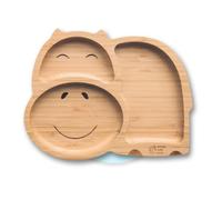 Moon and Moo Hippo Assiette à ventouse en bambou pour enfants et tout-petits - Ensemble de sevrage sans plastique non toxique