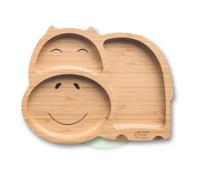 Moon and Moo Hippo Assiette à ventouse en bambou pour enfants, tout-petits et bébés - Non toxique - Sans plastique - Reste en place - Assiette à ventouse pour bébé - Ensemble de sevrage de bébé
