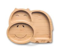 Moon and Moo Hippo Assiette à ventouse en bambou pour enfants, tout-petits et bébés - Non toxique - Sans plastique - Reste en place - Assiette à ventouse pour bébé - Ensemble de sevrage de bébé