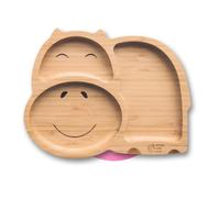 Moon and Moo Hippo Ensemble assiette à ventouse et cuillère en bambou pour enfants, tout-petits et bébés - Non toxique - Sans plastique - Reste en place - Assiette à ventouse pour bébé - Ensemble de