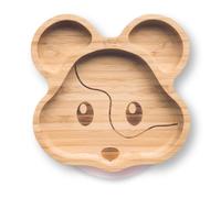 Moon and Moo Mouse Ensemble assiette à ventouse et cuillère en bambou pour enfants, tout-petits et bébés - Non toxique - Sans plastique - Reste en place - Assiette à ventouse pour bébé - Ensemble de