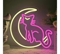 Moon Cat Neon Sign Cat Anime LED pour décoration murale USB Neon Light pour décoration de chat Maison Fête d'anniversaire Maison Chambre d'enfants Décor