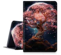 Moon Cherry Blossom Tree Étui pour Samsung Galaxy Tab A7 Lite 8,7" modèle 2021 (SM-T220/T225/T227), étui en cuir PU avec angles de vue multiples support pliable pour Galaxy Tab A7 2020