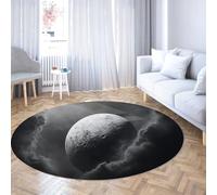 Moon Clouds Circle Door Mat 180cm - Chambre à Coucher Tapis Ronds Pliables antidérapants pour Salon Patio Balcon Chambre d’Amis Couloir Noir Blanc