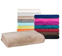 Moon - Couverture classique grande taille 220 x 240 cm beige foncé - Couverture en laine unie - Mélange de coton facile d'entretien