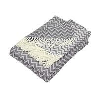 Moon Couverture de Luxe en Coton - Environ 150 x 200 cm - Motif Zig-zag - Couvre-lit avec Franges - Léger et Confortable - Blanc/Anthracite