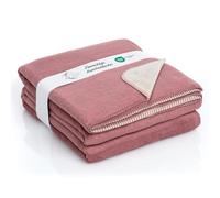 Moon Couverture douillette double face en coton mélangé - env. 220 x 240 cm avec bord remaillé (vieux rose/sable)
