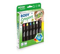 Moon Creations Crayons pour le corps en bâton de peinture pour le visage | résistante à la sueur et à l’eau | Sans cruauté | Pour enfants, adultes, coffret couleurs primaires, 6 pièces