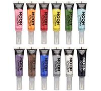 Moon Creations Tubes de peinture pour le visage et le corps avec pinceau applicateur | Prêt à l'emploi | Sans cruauté | Peinture pour le visage pour enfants, adultes, festival, Halloween, bleu, 15 ml