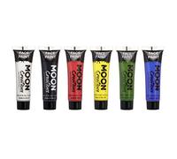 Moon Creations Tubes de peinture pour le visage et le corps | Peinture pour le visage prête à l'emploi | Sans cruauté | pour enfants, adultes, blanc, jaune, bleu, noir, vert, rouge, 12 ml