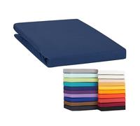 Moon - Drap-housse classique pour surmatelas 120 x 200 - 120 x 220 cm en jersey 100 % coton (bleu foncé).