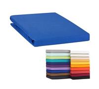 Moon Drap-housse Line Green - 100 % coton - 160 g/m² - 140 x 200 cm - 160 x 220 cm - Bleu roi