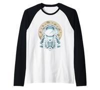 Moon Explorer Astronaute Retro Space Illustration Design Manche Raglan