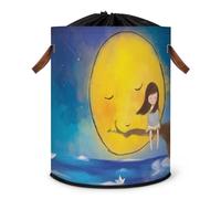 Moon Girl Grand panier à linge pliable pour vêtements avec couvercle à cordon de serrage