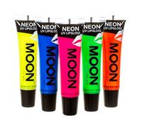 Moon Glow Brillant à lèvres UV néon - Parfumé et brille brillamment sous les rayons UV, Vert, 15 ml (Pack de 5)
