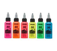 Moon Glow Peinture tissu néon UV 3D - Peinture tissu pour vêtements, t-shirts, sacs, chaussures et toile, multicolore, 30 ml (paquet de 6)