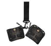 Moon Golden Lot de 2 portefeuilles fins et plats pour cartes de crédit avec porte-clés pour le travail et les voyages pour femme, Lune Doré, 1 size, Impression artistique