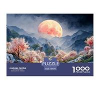 Moon Hangs in The Sunset Gradient 1000 Pcs Carton Extra-épais Coffret De Puzzles Cherry Blossom Valley Anti-Stress Jeu Créatif Puzzles As Birthday Gifts 70x50cm/1000pcs