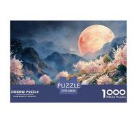 Moon Hangs in The Sunset Gradient 1000 Pcs Carton Premium Coffret De Puzzles Cherry Blossom Valley Stimulant Et Éducatif Jeu Créatif Puzzles As Birthday Gifts 38x26cm/1000pcs