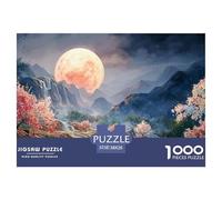 Moon Hangs in The Sunset Gradient 1000 Pièces Carton Extra-épais Coffret De Puzzles Cherry Blossom Valley Stimulant Et Éducatif Jeu Familial Puzzles pour Adultes Et Enfants 38x26cm/1000pcs