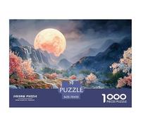Moon Hangs in The Sunset Gradient 1000 Pièces Carton Extra-épais Lot de Puzzles Cherry Blossom Valley Anti-Stress Jeu Familial Puzzles As Birthday Gifts 70x50cm/1000pcs