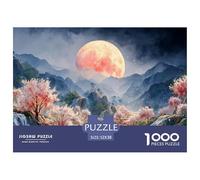 Moon Hangs in The Sunset Gradient 1000 Pièces Carton Premium Coffret De Puzzles Cherry Blossom Valley Stimulant Et Éducatif Jeu Familial Puzzles As Birthday Gifts 52x38cm/1000pcs