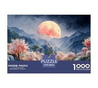 Moon Hangs in The Sunset Gradient 1000 Pièces Carton Premium Coffret De Puzzles Cherry Blossom Valley Stimulant Et Éducatif Jeu Familial Puzzles pour Adultes Et Enfants 38x26cm/1000pcs